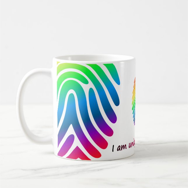 I Am Unique and Special – Rainbow Fingerprint Kaffemugg (Vänster)