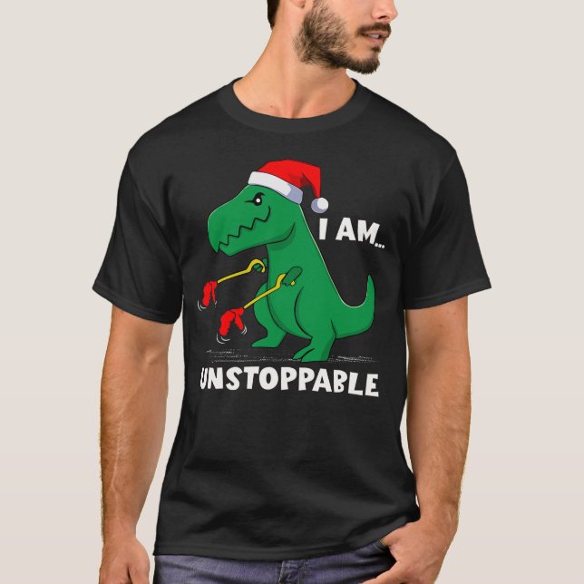 I Am Unstoppable Dinosaur Santa Hat T-Rex Dino Chr T Shirt (Framsida)