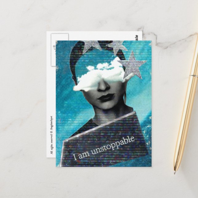 I am Unstoppable Mixed Media Collage Vykort (Fram/Back In Situ)