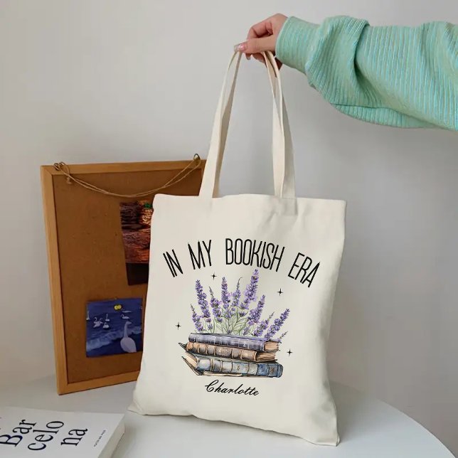I Anpassningsbarna för min bokade Era Lavender Blo Tygkasse (lavender book tote bag, floral book bag, custom name tote bag, personalized tote bag, book tote bag)