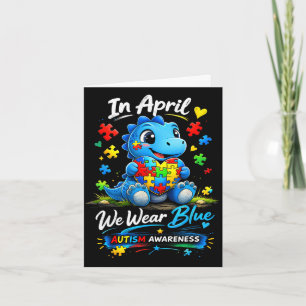 I april bär vi blå dinosaur för autism kort