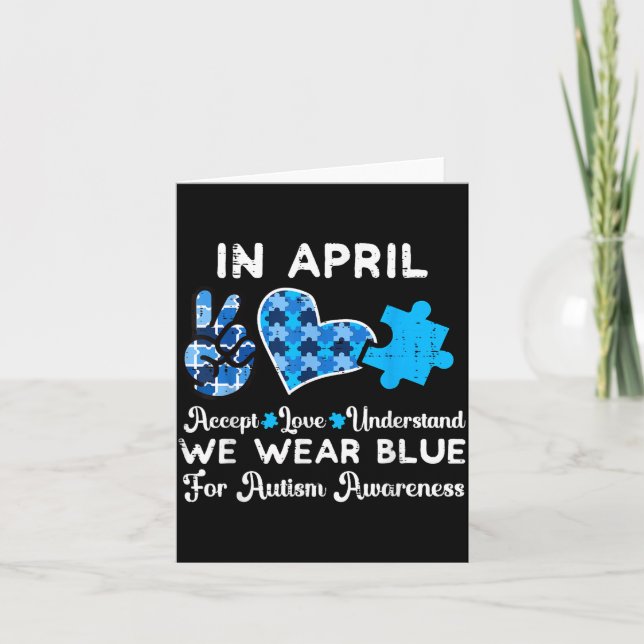 i april bär vi blått Autism Acceptans ASD Män Kvin Kort (Framsida)