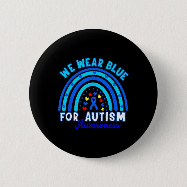 I April Bär Vi Blått Autismmedvetande Barn Kvinnor Knapp (Framsida)