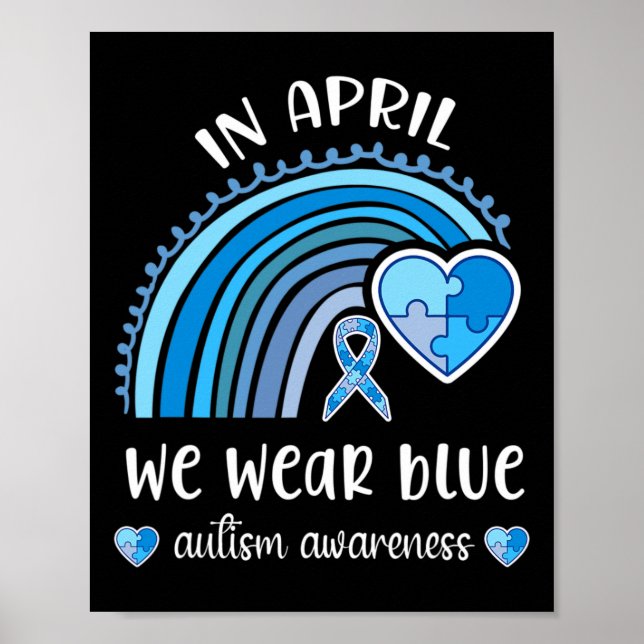 I april bär vi blått Autismmedvetenhet månad Regn Poster (Framsidan)