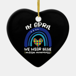 I April bär vi blått Autismmedvetenhetens månad Julgransprydnad Keramik