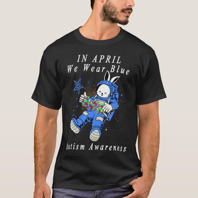 I april Bära Blue Astronaut Autism Bunny Astro T Shirt (Framsida)