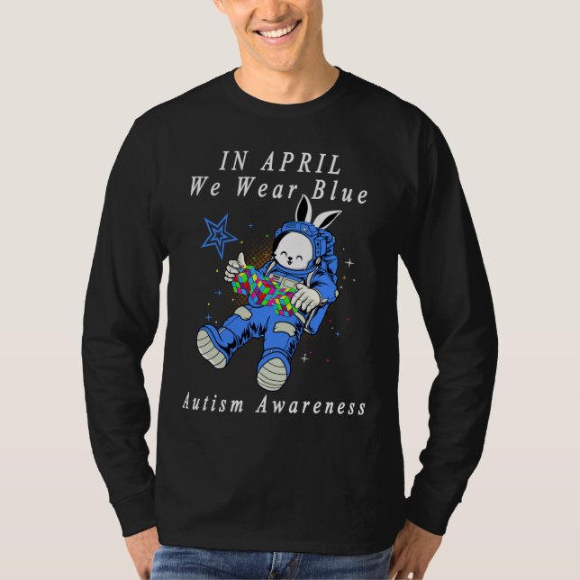 I april Bära Blue Astronaut Autism Bunny Astro T Shirt (Framsida)