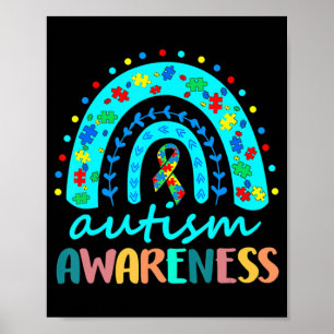 I april Bära Blue Autism Rainbow Awareness Mon Poster