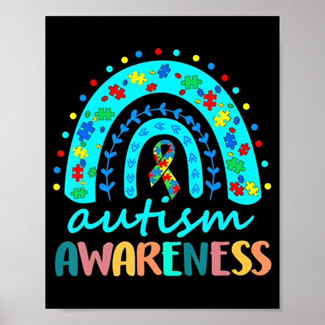 I april Bära Blue Autism Rainbow Awareness Mon Poster (Framsidan)