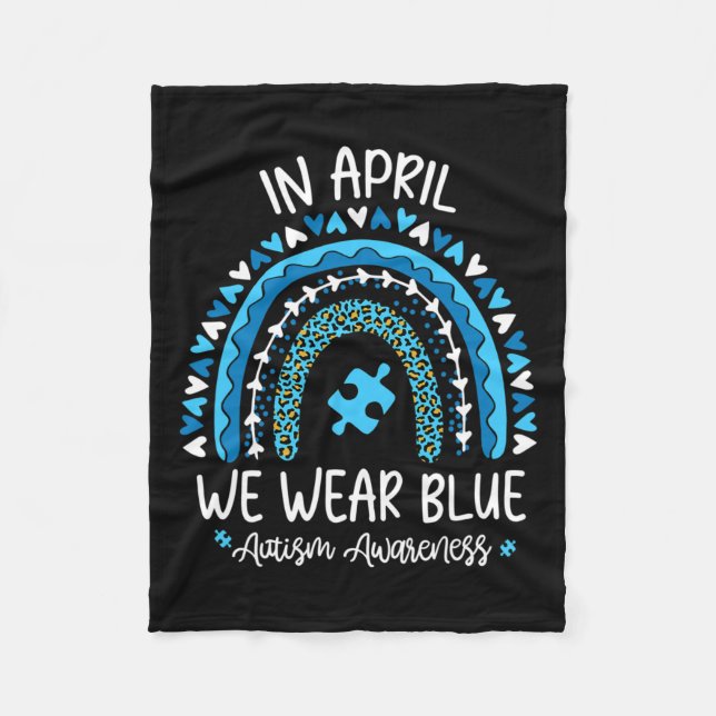 I april Bära Blue Rainbow Autism Awareness Mon Fleecefilt (Framsidan)