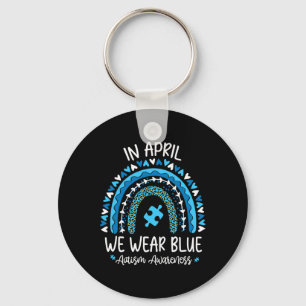 I april Bära Blue Rainbow Autism Awareness Mon Nyckelring