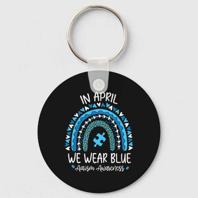 I april Bära Blue Rainbow Autism Awareness Mon Nyckelring (Framsida)
