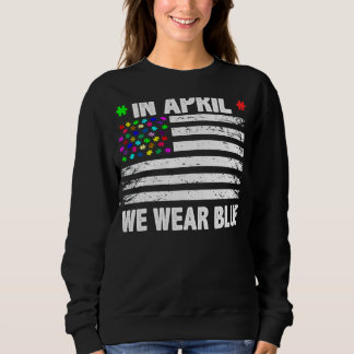 I april Bära vi Blue American Flagga Autism Awaren T Shirt