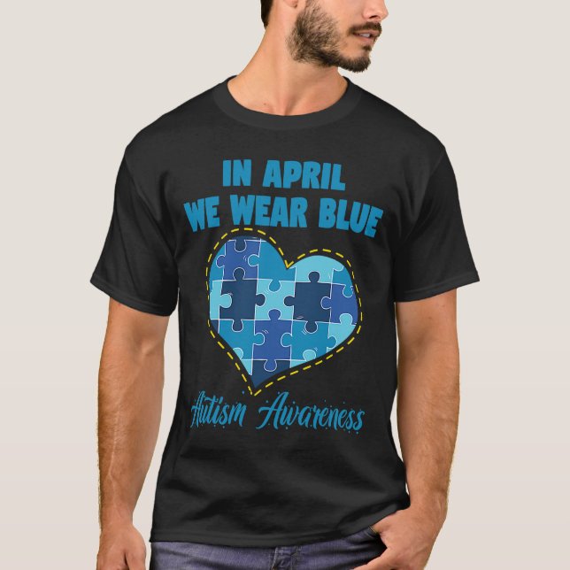 I april Bära vi Blue Autism Awareness Gnomes Puzz T Shirt (Framsida)