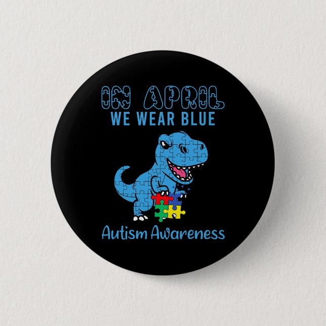 I april Bära vi Blue Autism Awareness Moninos Knapp (Framsida)
