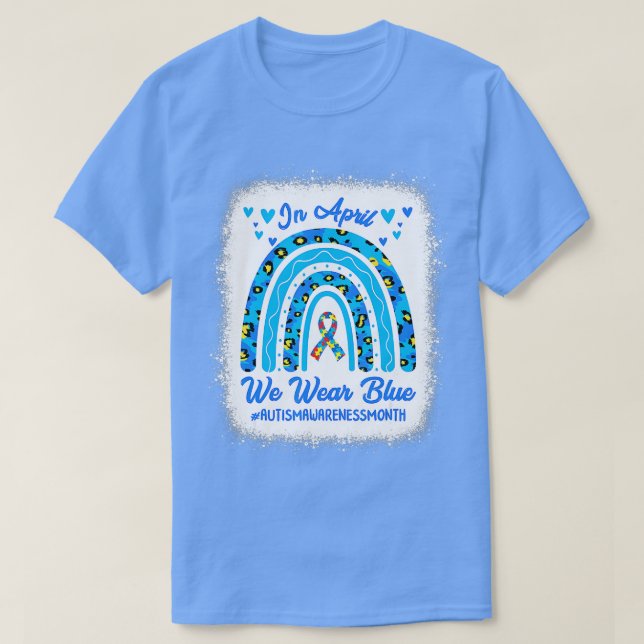 I april Bära vi Blue Autism Awareness Month Leopa T Shirt (Design framsida)
