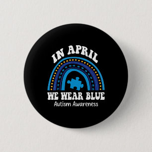 I april Bära vi Blue Autism Awareness Month Puzzl Knapp