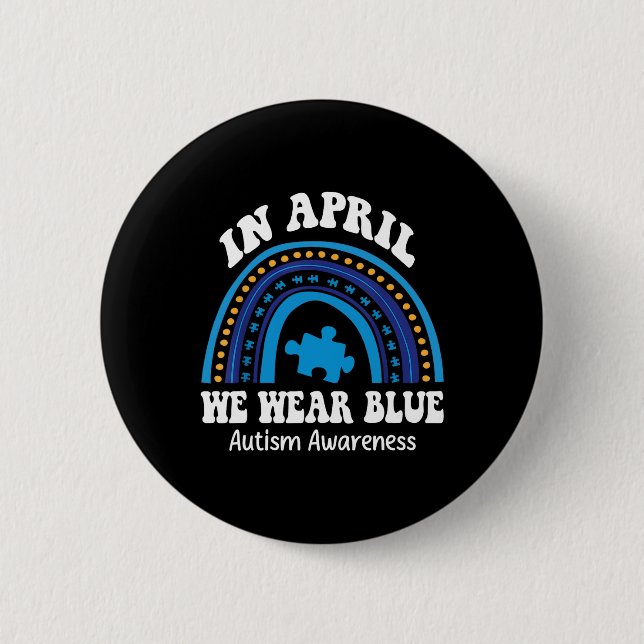 I april Bära vi Blue Autism Awareness Month Puzzl Knapp (Framsida)