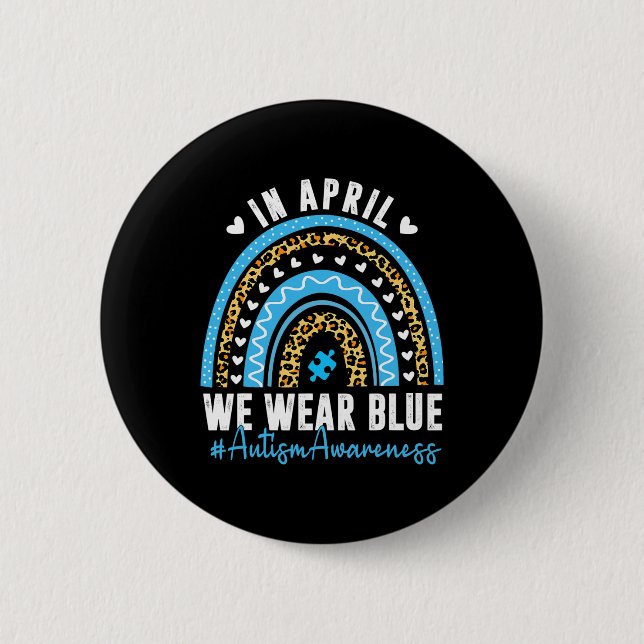 I april Bära vi Blue Autism Awareness Month Puzzl Knapp (Framsida)