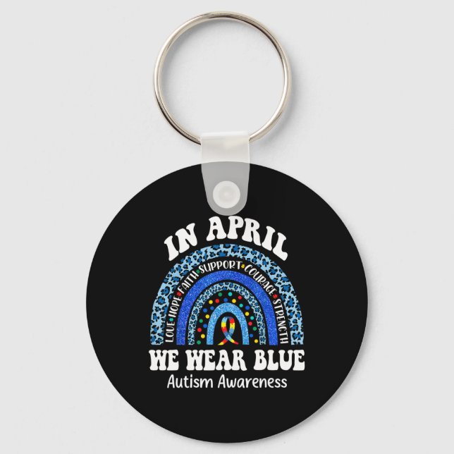 I april Bära vi Blue Autism Awareness Month Puzzl Nyckelring (Framsida)