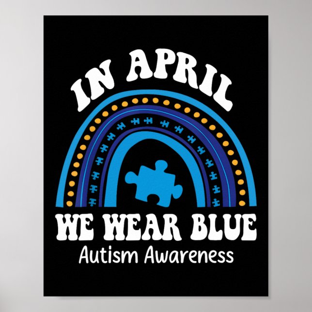 I april Bära vi Blue Autism Awareness Month Puzzl Poster (Framsidan)