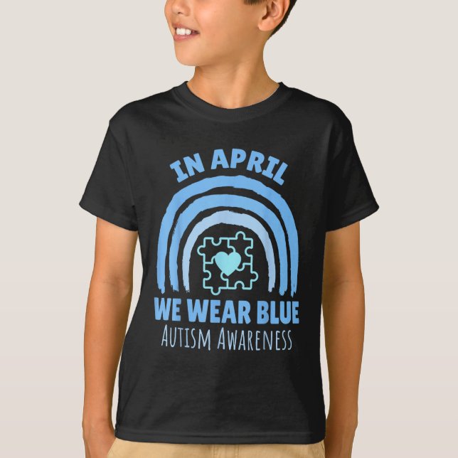 I april Bära vi Blue Autism Awareness Month Puzzl T Shirt (Framsida)