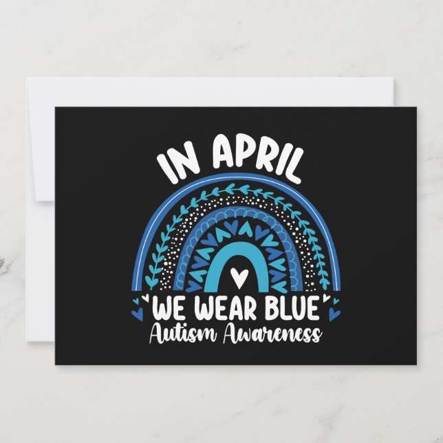I april Bära vi "Blue Autism Awareness Rainbow" Inbjudningar (Framsida)