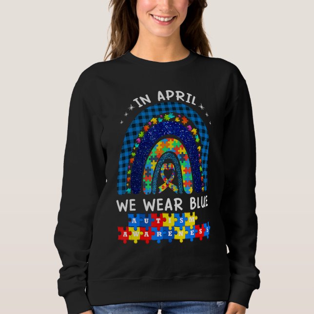I april Bära vi Blue Autism Awareness Rainbow Puz T Shirt (Framsida)
