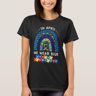 I april Bära vi Blue Autism Awareness Rainbow Puz T Shirt