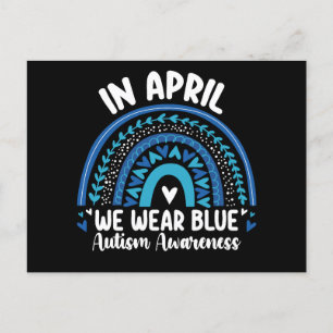 I april Bära vi "Blue Autism Awareness Rainbow" Vykort