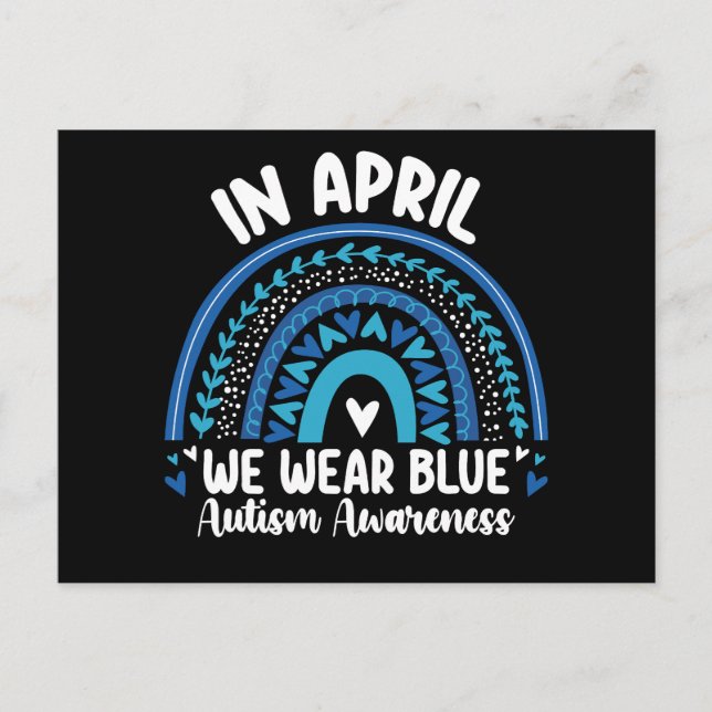 I april Bära vi "Blue Autism Awareness Rainbow" Vykort (Framsida)