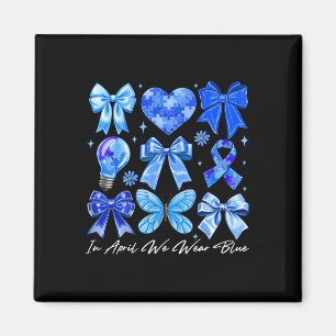 I april Bära vi Blue Autism Coquette Bow Brushstr Magnet