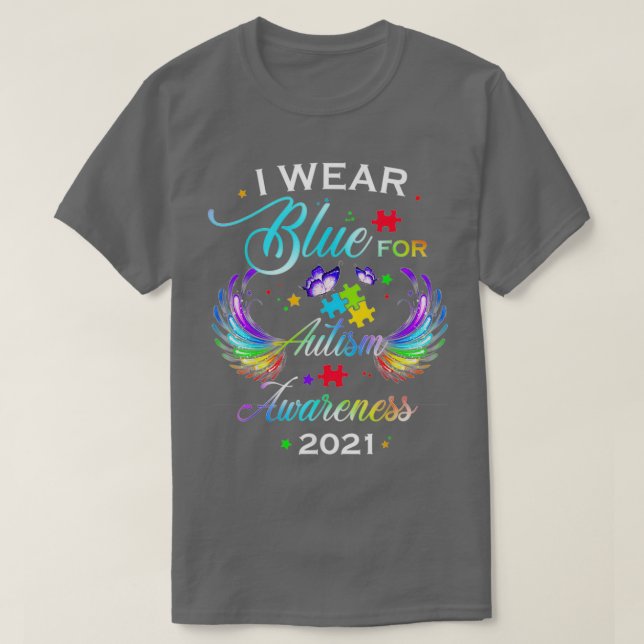 I april Bära vi Blue Rainbow Puzzle Autism Awaren T Shirt (Design framsida)