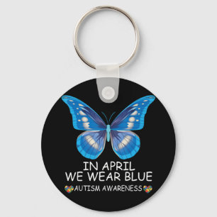 I april Bära vi Blue shirt Butterfly Ribbon Autis Nyckelring