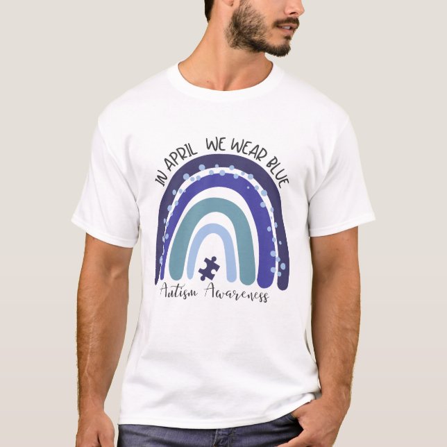 I April Vi Slår Blått, Autismmedvetenhet Månad T Shirt (Framsida)