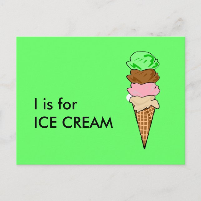 "I" är för Ice Cream Alphabet Flashcard Vykort (Framsida)