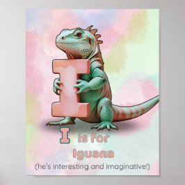 I är för Iguana – Alfabetet Djur Barnkammare Affis Poster