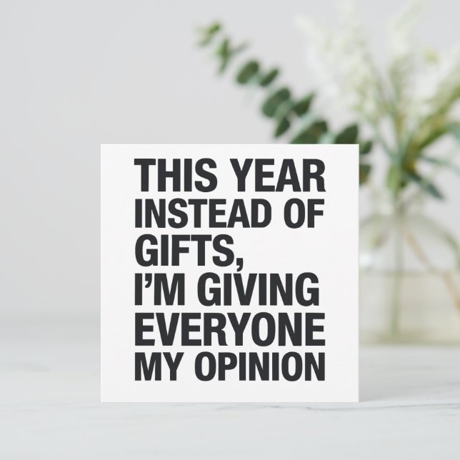 I år ger jag alla istället för en present  julkort (Stående Fram)