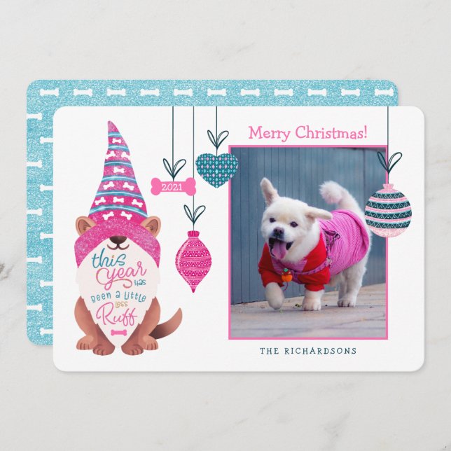 I år har det varit mindre Roligt Gnome Hund Photo Julkort (Fram/baksida)