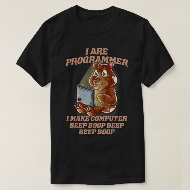 I Are Programmer Introvert Nerd Grizzly Bear IT Ne T Shirt (Design framsida)