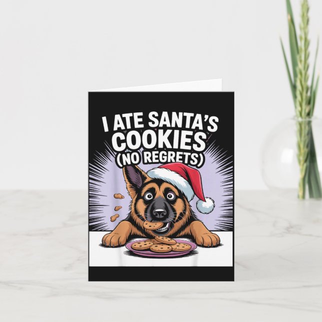 I Ate Santas Cookies Puppy Funny Christmas German  Kort (Framsida)