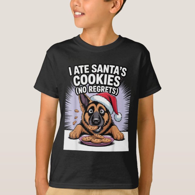 I Ate Santas Cookies Puppy Funny Christmas German  T Shirt (Framsida)