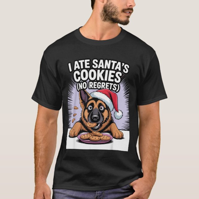 I Ate Santas Cookies Puppy Funny Christmas German  T Shirt (Framsida)