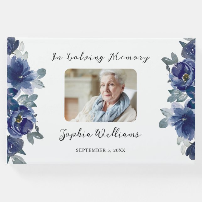 I att älska Memory Blåa blommor Gästböcker (Framsida)