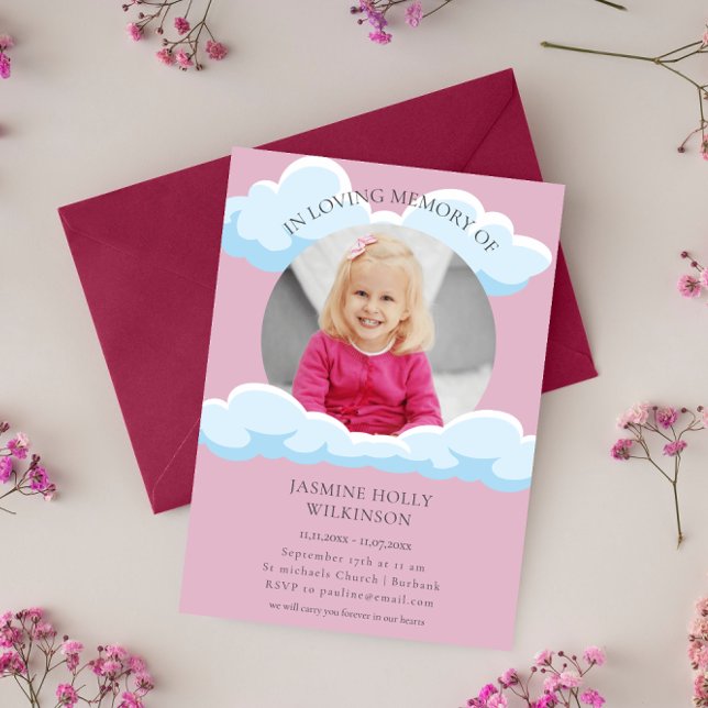 i att älska minnesmoln för rosa av barnbegravning  inbjudningar (Skapare uppladdad)
