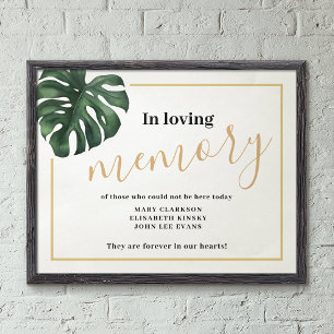 I att älska minnet Monstera Löv Bröllop Sign Poster