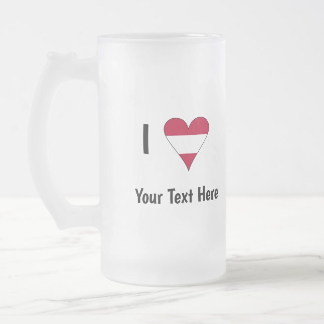 I (Austrian Flag Heart Love) Your Text Frostat Ölglas (Vänster)