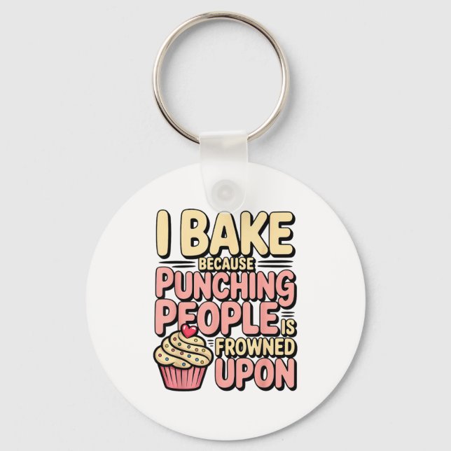 I Bake Because Punching People Is Frowned Un Baker Nyckelring (Framsida)