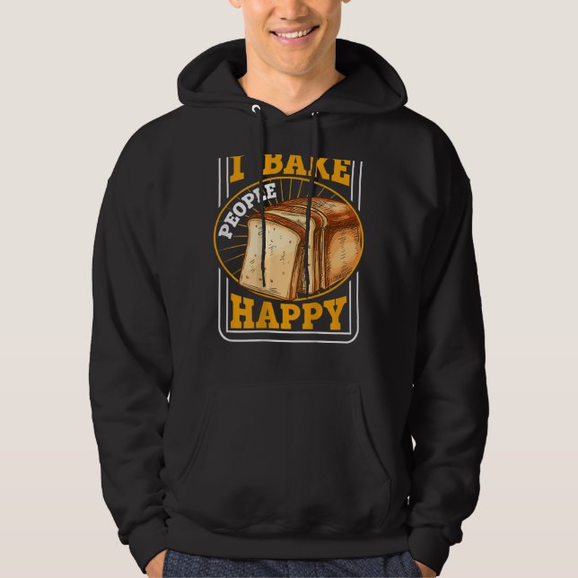 I Bake People Lycklig Backprint Bread Baking Hoodie (Framsida)