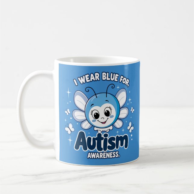I bära blå för autismmedvetenhet kaffemugg (Vänster)